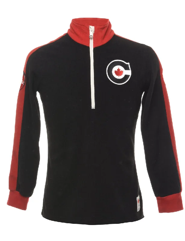 Quarter zip Black Printed Sweatshirt - M Hoodie with Logo Branding Identity