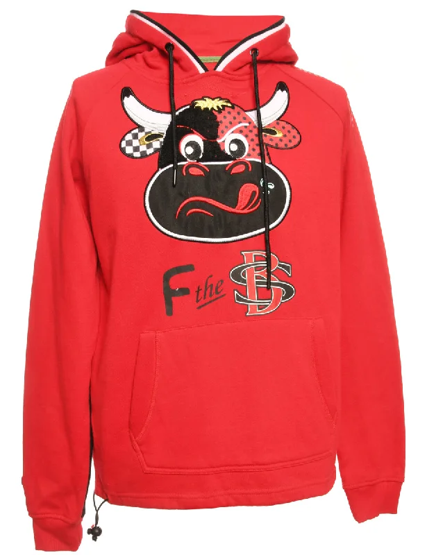 Red Embroidered Hooded Animal Sweatshirt - S Hoodie with Cuffed Sleeves Snug Secure
