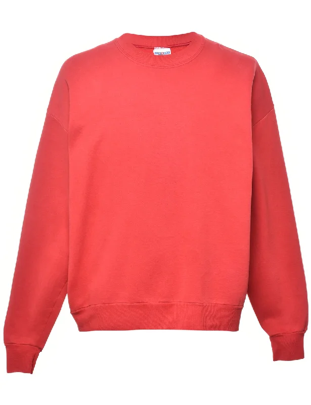 Red Plain Sweatshirt - L Hoodie with Velcro Closure Adjustable Secure