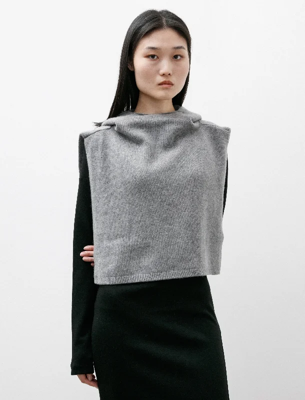 Wool Cashmere Hoodie Bib Grey Mélange Hoodie with Zipper Placket Modern Functional