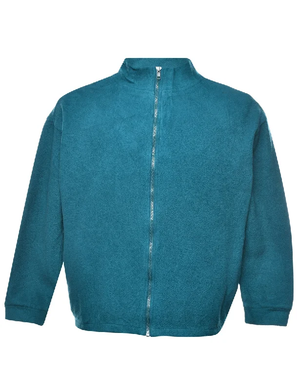 Turquoise Fleece Sweatshirt - L Hoodie with Zipper Versatile Modern