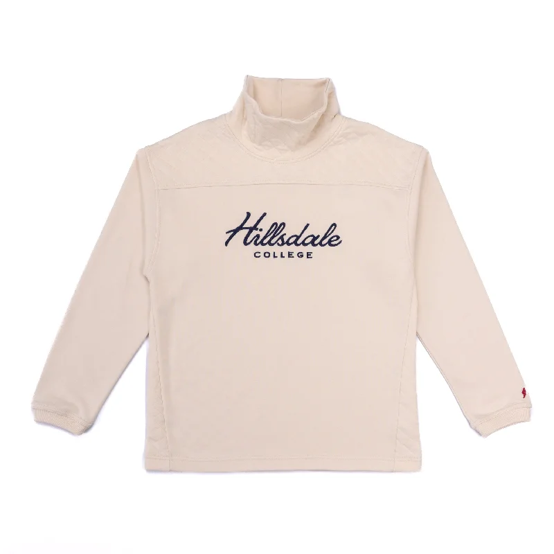 Quilted Funnel Neck Sweatshirt Hoodie with Hem Ribbing Snug Secure