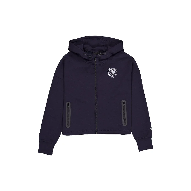 Chicago Bears Active Women's Full-Zip Hoodie Hoodie with Frayed Bohemian Relaxed