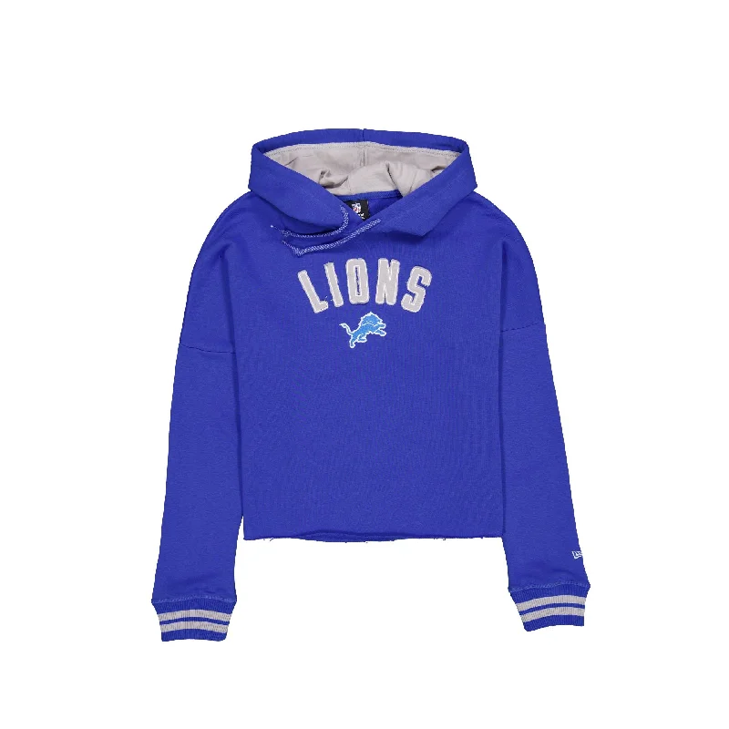 Detroit Lions Sport Night Blue Women's Hoodie Hoodie with Raw Hem Edgy Unfinished