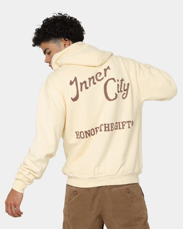 Honor The Gift Neighborhood Hoodie Cream Hoodie with Metallic Shiny Futuristic