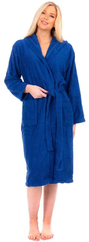 Ladies Cotton Towelling Hooded Bathrobe Royal Blue Hoodie with Hidden Zipper Minimalist Clean Ladies Cotton Towelling Hooded Bathrobe Royal Blue Hoodie with Hidden Zipper Minimalist Clean