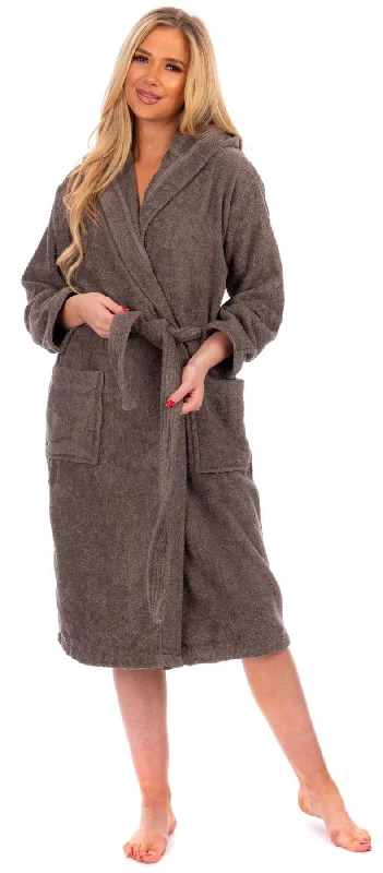 Ladies Cotton Towelling Hooded Bathrobe Slate Hoodie with Double Zipper Versatile Adjustable Ladies Cotton Towelling Hooded Bathrobe Slate Hoodie with Double Zipper Versatile Adjustable