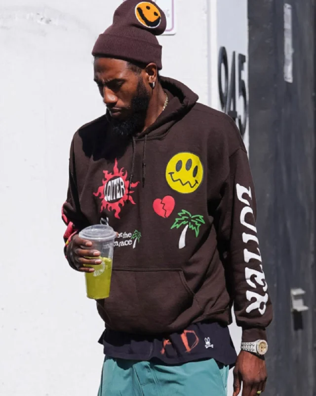 Loiter Euphoric Multi Logo Hoodie Brown Hoodie with Color Block Contrast Stylish