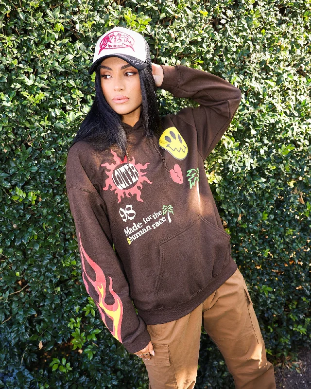 Loiter Euphoric Multi Logo Hoodie Brown Hoodie with Illustration Artistic Creative