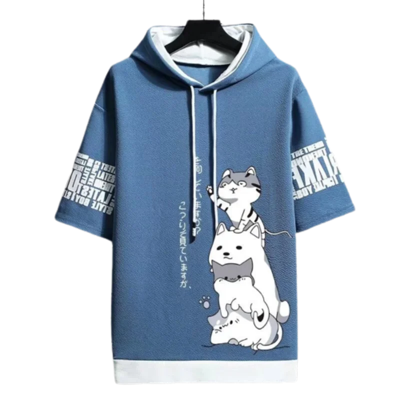 Men's Harajuku Streetwear Hoodies, Summer Cartoon Print Short Sleeve Sweatshirts, Casual Hooded Top, Japan Fashion Men's Clothing Hoodie with Drawcord Adjustable Secure Men's Harajuku Streetwear Hoodies, Summer Cartoon Print Short Sleeve Sweatshirts, Casual Hooded Top, Japan Fashion Men's Clothing Hoodie with Drawcord Adjustable Secure