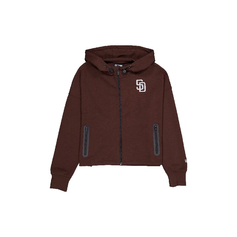 San Diego Padres Active Women's Full-Zip Hoodie Hoodie with Cropped Fit Short Trendy San Diego Padres Active Women's Full-Zip Hoodie Hoodie with Cropped Fit Short Trendy