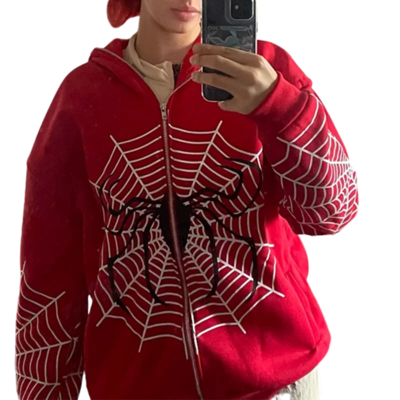 Spider Web Red Graphic Hoodies Y2K Zip Up Hoodie for Men and Women Warm Vintage Grunge Men's Clothing Harajuku Sweatshirt Tops Hoodie with Patch Decorative Personalized Spider Web Red Graphic Hoodies Y2K Zip Up Hoodie for Men and Women Warm Vintage Grunge Men's Clothing Harajuku Sweatshirt Tops Hoodie with Patch Decorative Personalized