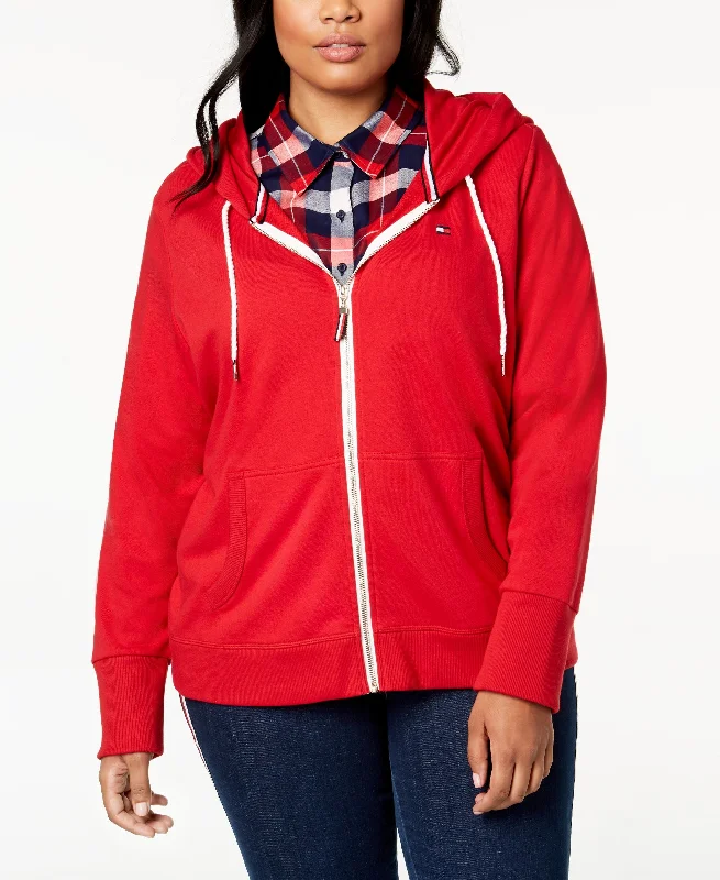 Tommy Hilfiger Plus Size Zip Front Hoodie Hoodie with Ribbed Hem Stretchable Secure