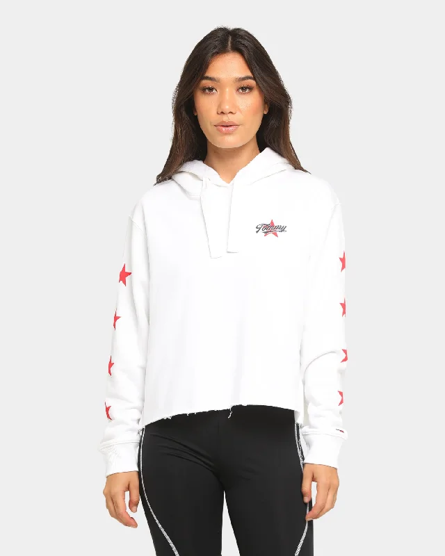 Tommy Jeans Women's TJW Modern Logo Hoodie White Hoodie with Reflective Safety Nightwear Tommy Jeans Women's TJW Modern Logo Hoodie White Hoodie with Reflective Safety Nightwear