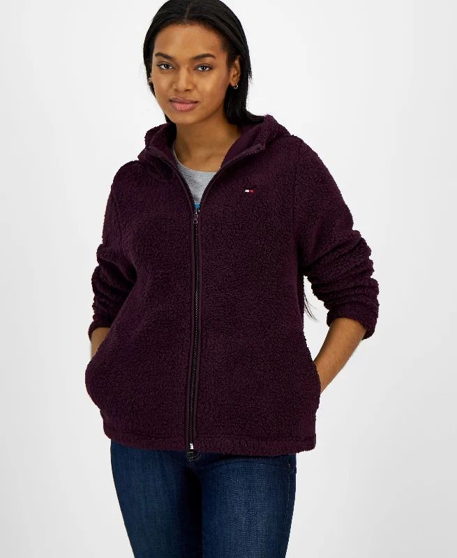 Women's Faux Sherpa Full-Zip Hoodie Hoodie with Stripes Bold Sporty