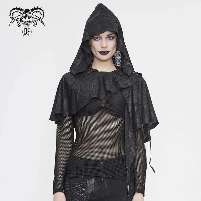 Women's Gothic Punk Asymmetrical Short Hooded Cape Hoodie with Logo Branding Identity Women's Gothic Punk Asymmetrical Short Hooded Cape Hoodie with Logo Branding Identity