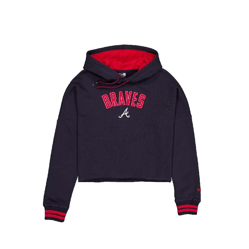 Atlanta Braves Sport Night Navy Women's Hoodie Hoodie with Side Slits Relaxed Casual Atlanta Braves Sport Night Navy Women's Hoodie Hoodie with Side Slits Relaxed Casual