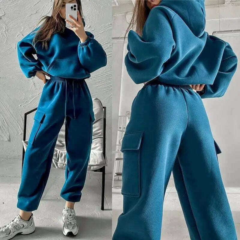 Hoodies Suit Winter Autumn Solid Casual Tracksuit Women Fleece 2 Pieces Set Sports Sweatshirts Pullover Jogger Sweatpants Outfit Hoodie with Elastic Waist Stretchable Comfortable Hoodies Suit Winter Autumn Solid Casual Tracksuit Women Fleece 2 Pieces Set Sports Sweatshirts Pullover Jogger Sweatpants Outfit Hoodie with Elastic Waist Stretchable Comfortable