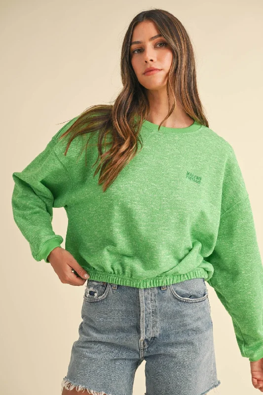 Mable Round Neck Letter Embroidery Crop Sweatshirt Hoodie with Tied Waist Feminine Flattering Mable Round Neck Letter Embroidery Crop Sweatshirt Hoodie with Tied Waist Feminine Flattering