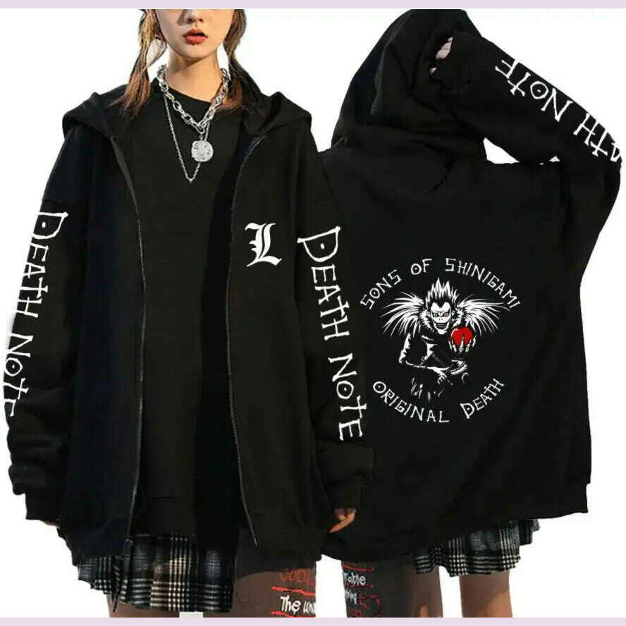 Oversized Hoodie Death Note Zip Up Hoodie Moletom Feminino Casual Streetwear Sweatshirts Vetement Homme Anime Tops Jackets Graphic Hoodie Design Print