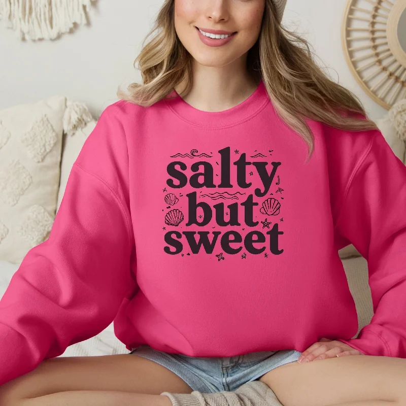 Salty But Sweet Sweatshirt Gift For Beach Bums Hoodie with Mock Neck Collared Structured Salty But Sweet Sweatshirt Gift For Beach Bums Hoodie with Mock Neck Collared Structured