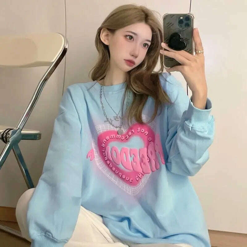Sweatshirts Women Autumn Sweet Tender Printing Loose Ulzzang All-match Design Leisure Fit Chic O-neck Vintage Simple Teenagers Hoodie Dress Longline Feminine