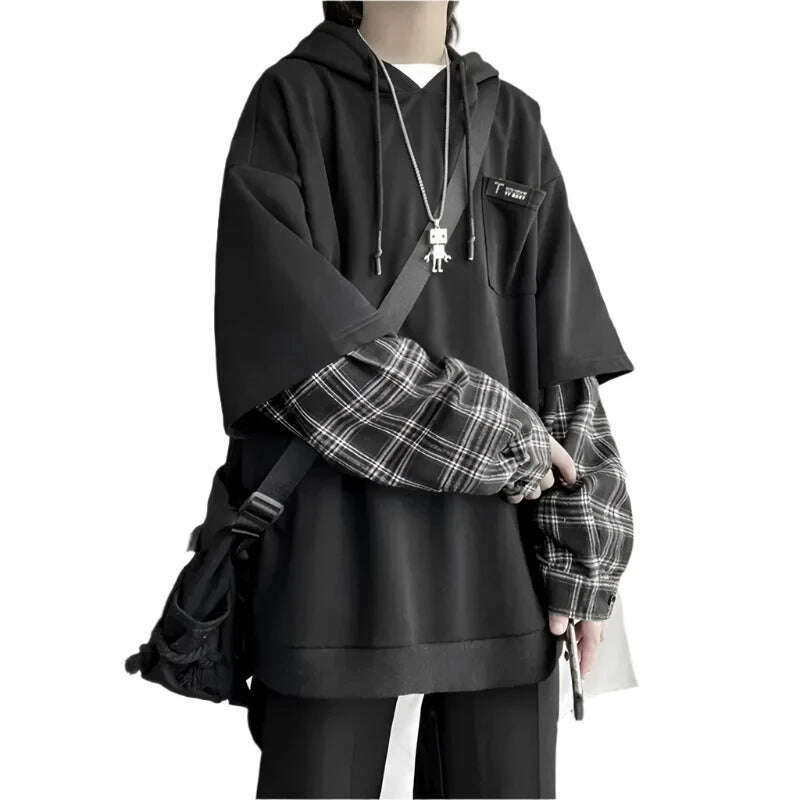 Women's Clothing Fake Two Hoodies Patchwork Plaid Hooded Oversized Tops Korean Y2K Clothes for Teens Harajuku Casual Sweatshirt Oversized Hoodie Comfort Casual Women's Clothing Fake Two Hoodies Patchwork Plaid Hooded Oversized Tops Korean Y2K Clothes for Teens Harajuku Casual Sweatshirt Oversized Hoodie Comfort Casual