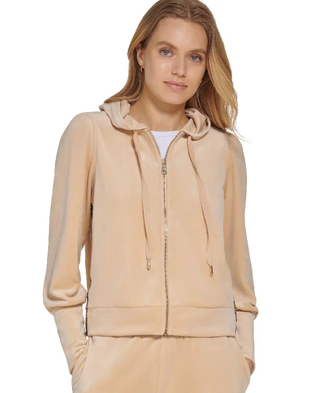 Women's Velour Logo-Tape Zip-Front Hoodie Hoodie Jacket Zipper Layering