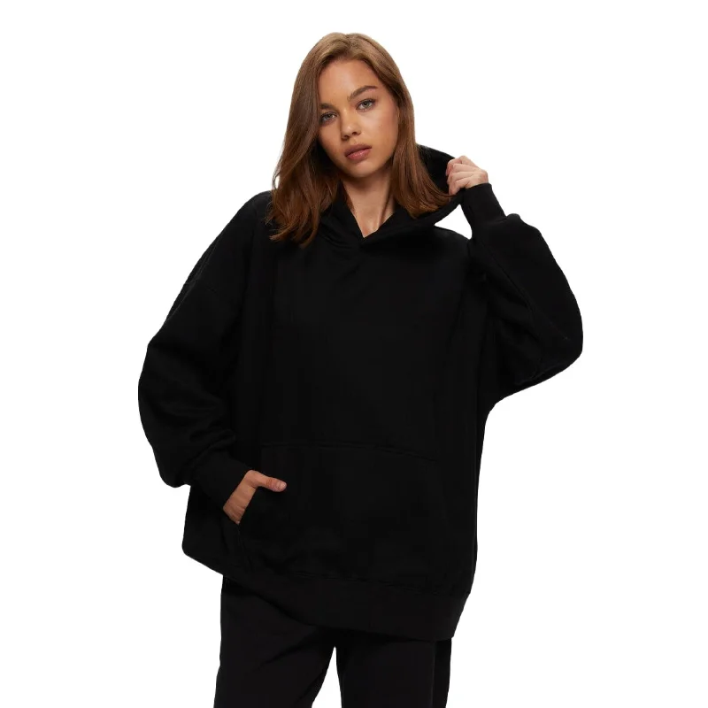 Kuwalla Black Oversized Boyfriend Hoodie Hoodie with Mesh Breathable Sporty