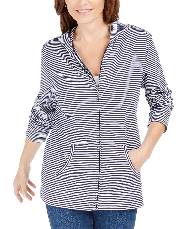 Karen Scott Mini Striped Zip Hoodie Hoodie with Stripes Bold Sporty