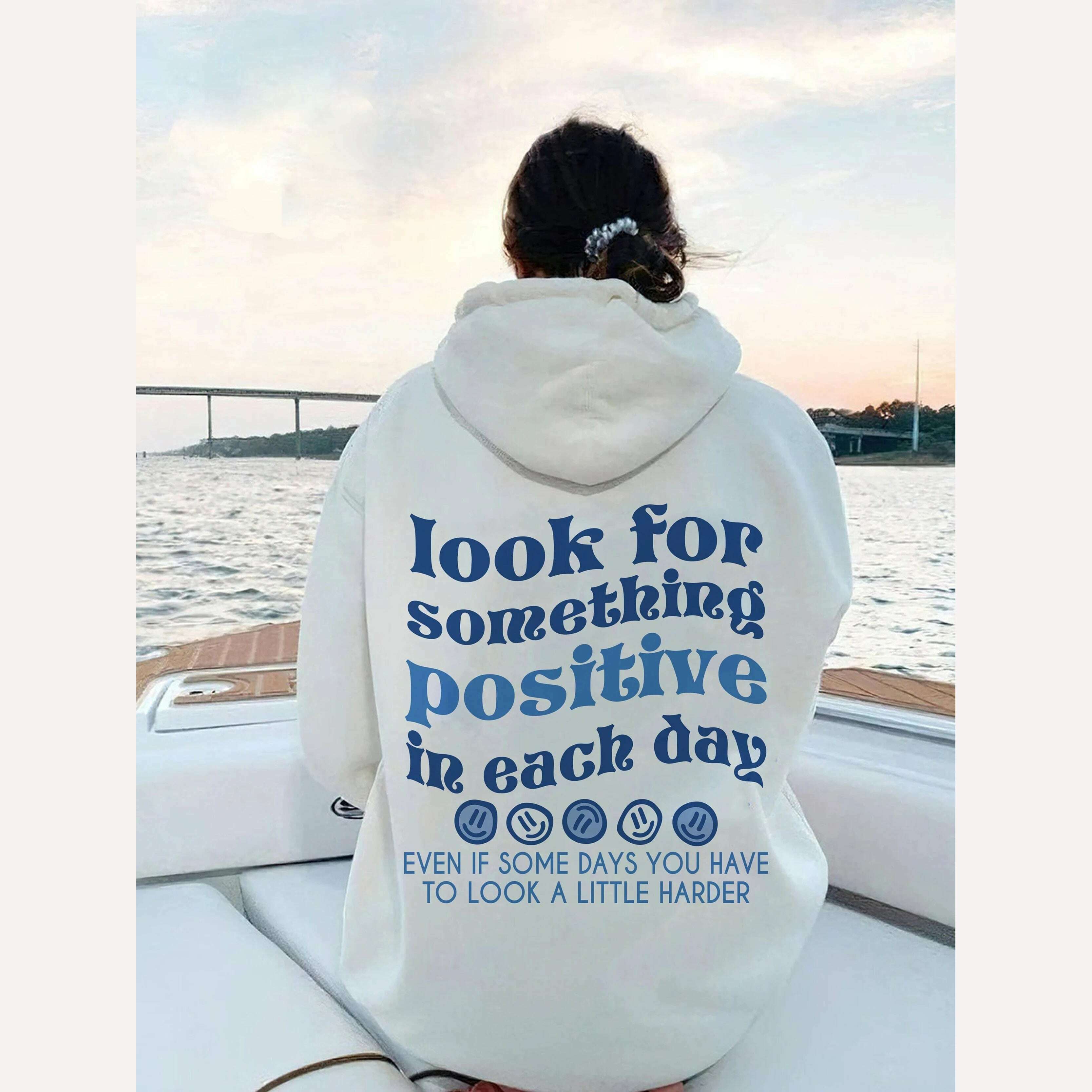 Look For Something Positive In Each Day Blue Print Women Hoodies All-Match Street For Unisex Autumn Pocket Sportswear Loose Tops Hoodie with Rhinestones Sparkly Elegant Look For Something Positive In Each Day Blue Print Women Hoodies All-Match Street For Unisex Autumn Pocket Sportswear Loose Tops Hoodie with Rhinestones Sparkly Elegant