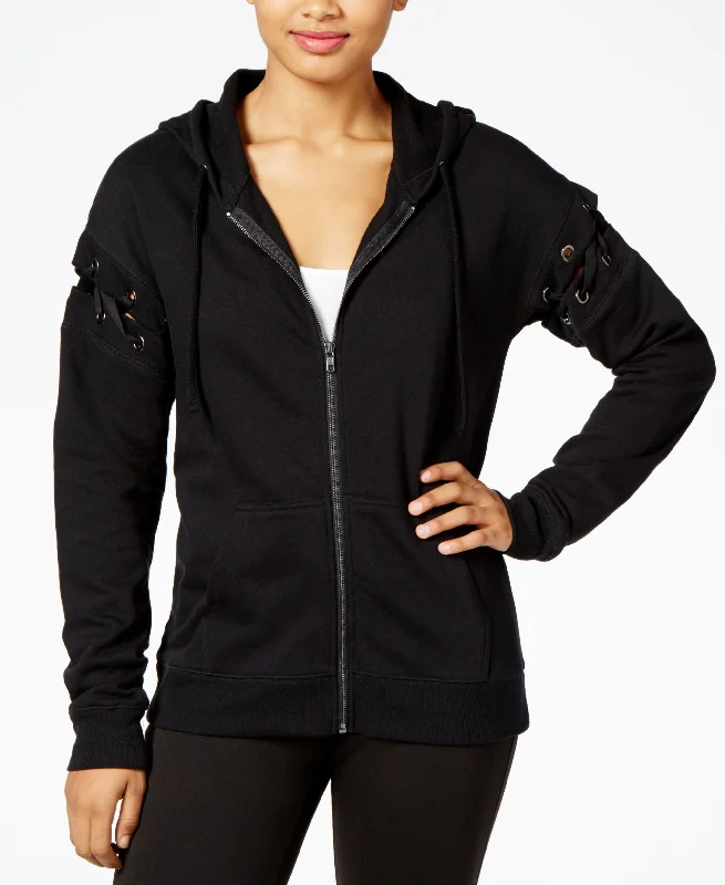 Active Juniors' Lace-Up Zip-Front Hoodie Hoodie with Lining Warm Insulated