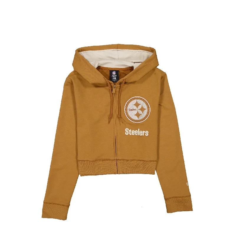 Pittsburgh Steelers Light Bronze Logo Select Women's Full-Zip Hoodie Hoodie with Button Classic Timeless Pittsburgh Steelers Light Bronze Logo Select Women's Full-Zip Hoodie Hoodie with Button Classic Timeless