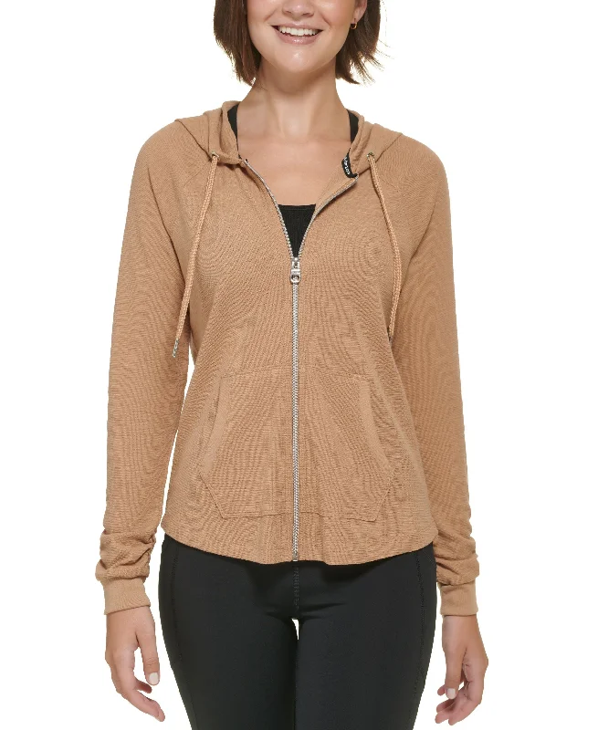 Ruched-Sleeve Zip Hoodie, XS-3X Hoodie with Print Artistic Unique