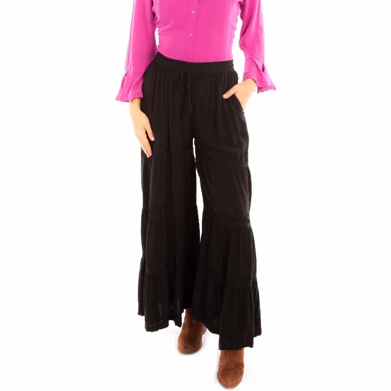 Black Palazzo Embroidered Pants by Scully for Bourbon Cowgirl Slim-Fit Khaki Pants