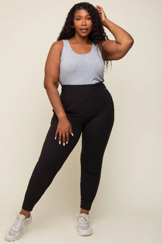 Black Soft Knit Plus Jogger Pants Soft Stretch Pants