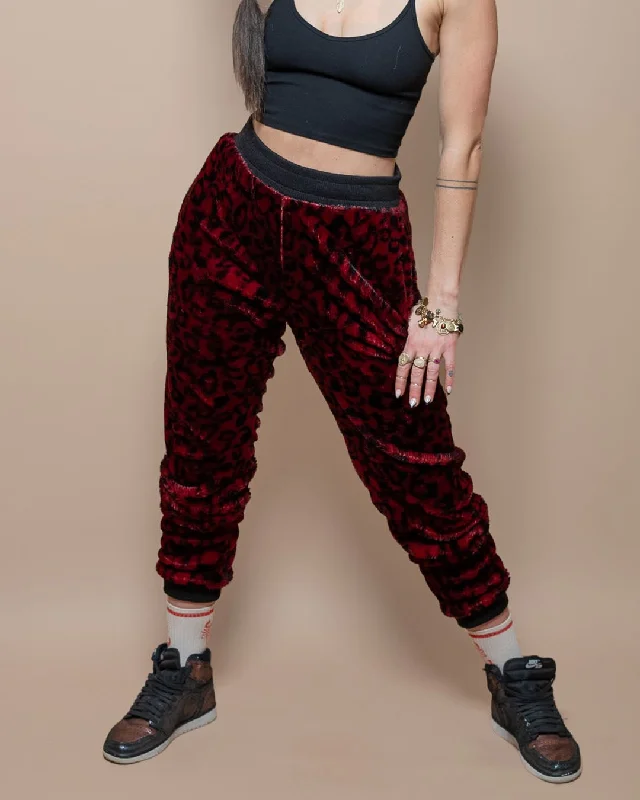 Women's Lounge Pants | Red Burgundy Leopard Formal Dress Pants