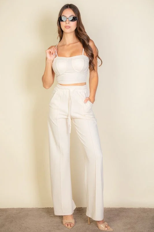 Bustier Cami Top & Slant Straight Pants Fashionable Tapered Leg Pants