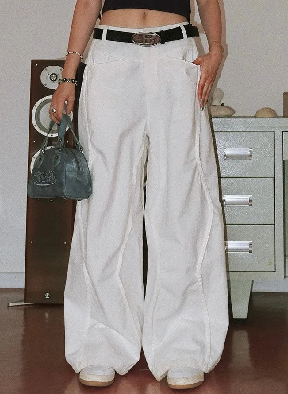 Caroline Solid Color High Waist Wavy Line Panels Slacks Wide-Leg Pants Relaxed Lounge Trousers