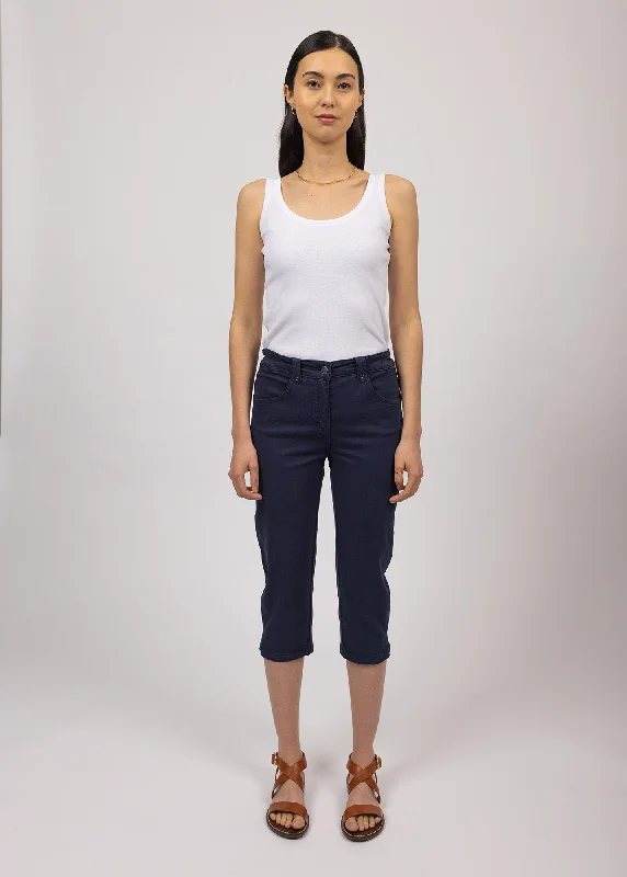 Elodie three quarters pants - in cotton, comfort fit (MARINE) Comfortable Fleece Pants
