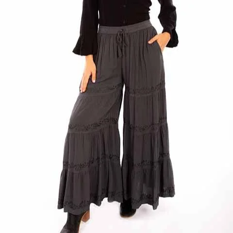 Gun Metal Palazzo Embroidered Pants by Scully for Bourbon Cowgirl Casual Lounge Pants
