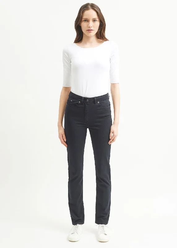 Mimosa high waist pants - slim fit, in stretch cotton (NAVY) Trendy Work Pants