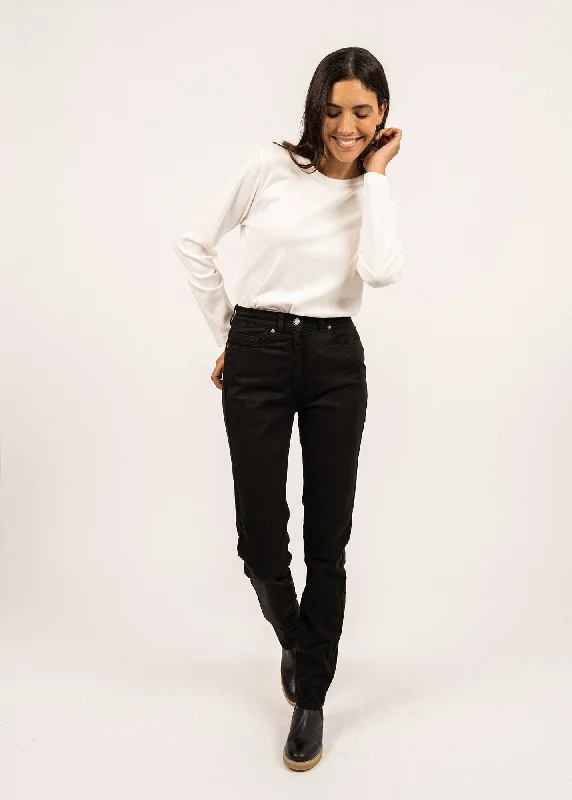 Mimosa high waist pants - slim fit, in stretch cotton (NOIR) Comfy Athletic Pants