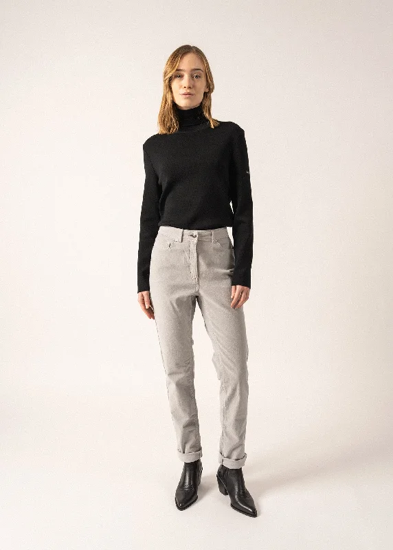 Mimosa pants - high waist, in striped velvet (GRIS CLAIR) Trendy Tapered Pants