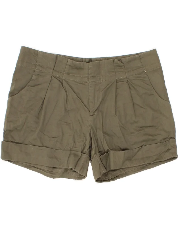 MOSSIMO Womens Hot Pants US 4 Small W27  Khaki Cotton Trendy Wide-Legged Trousers