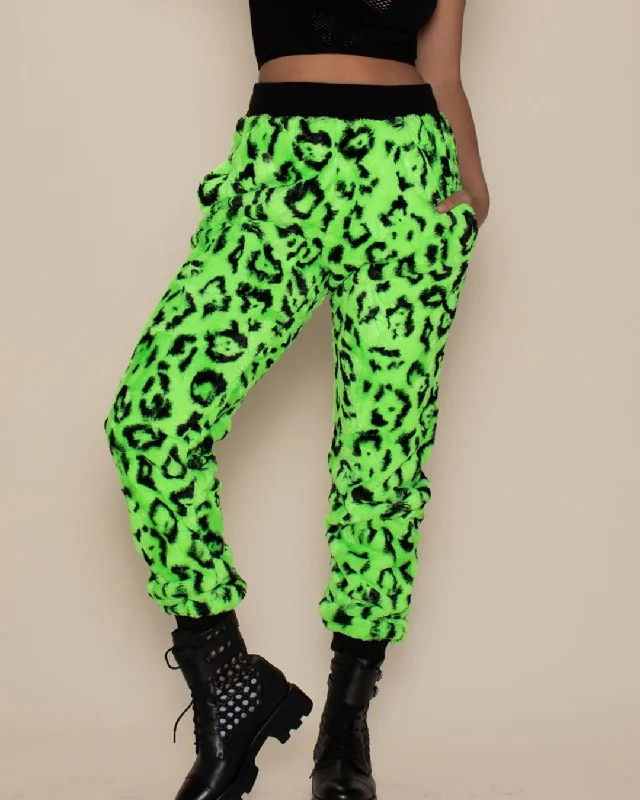 Women's Lounge Pants | Neon Green Leopard Warm Wool Trousers