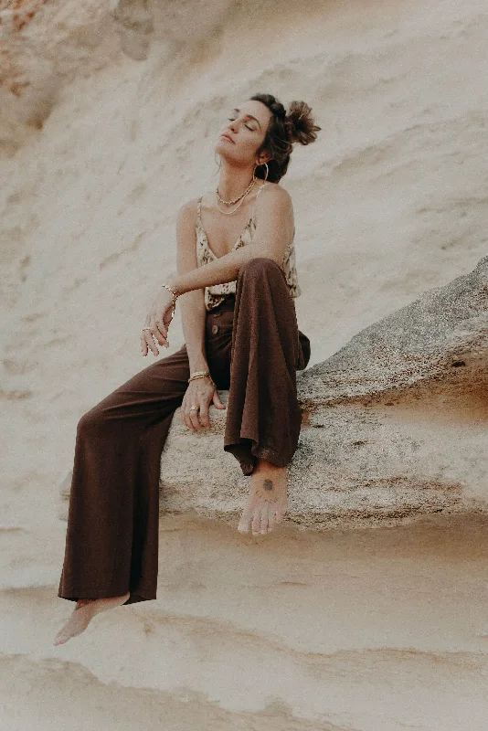 Sienna Wide Leg Pants - chocolate Trendy Velvet Pants