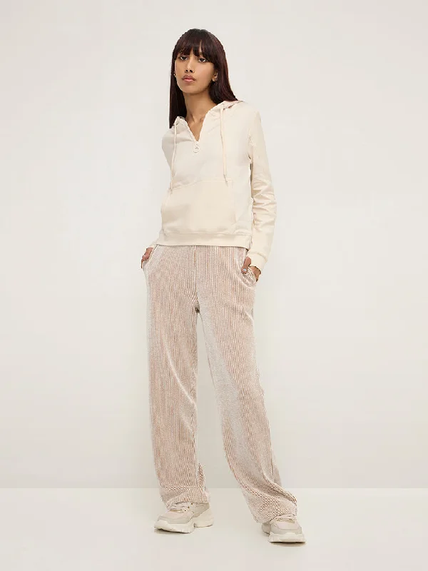 Studiofit Brown Textured High-Rise Track Pants Comfortable Pleated Pants