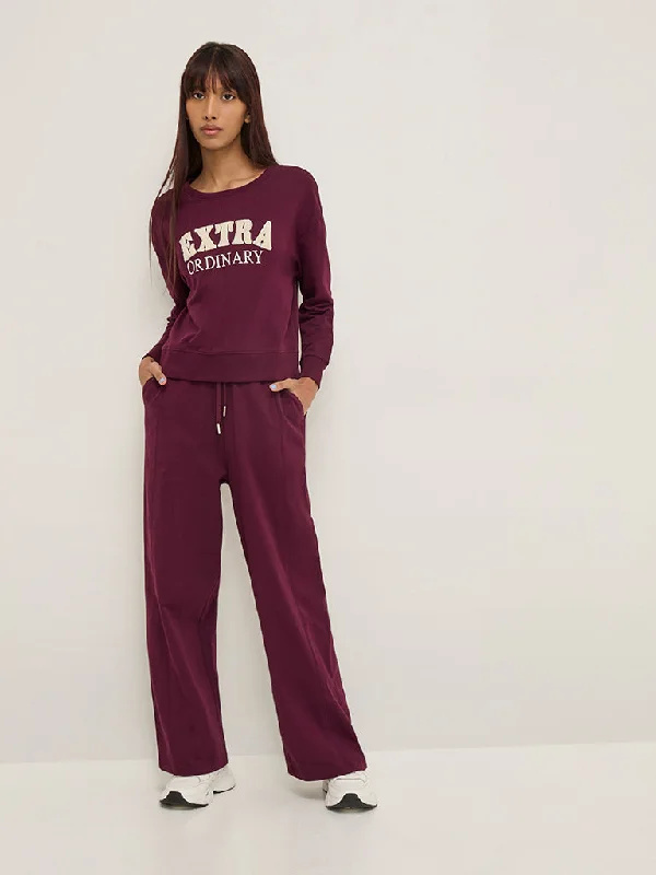 Studiofit Wine High-Rise Cotton Track Pants Trendy Work Pants