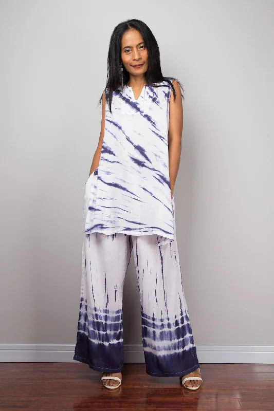 Blue and white top and matching tie dye pants Elegant Palazzo Trousers